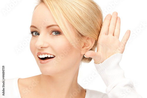 Photo: happy woman listening gossip happy woman listening gossip
