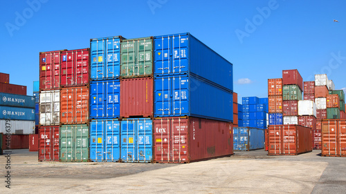 Photo: Freight containers in the Le Havre port. France Freight containers in the Le Havre port. France
