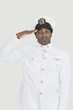 Foto: Portrait of a young African American US Navy officer saluting over gray background Portrait of a young African American US Navy officer saluting over gray background