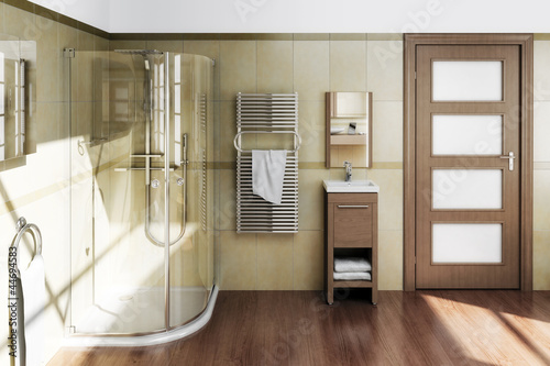 Illustration: Bathroom with wooden accent Bathroom with wooden accent
