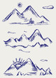Various high mountain peaks. Doodle style