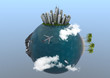 Holiday Planet with tropical island, a big city and mountains