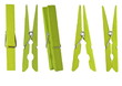 green wooden clothespin isolated on white background
