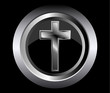 holy cross symbol of the Christian faith on a black metal button