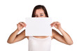 brunette with a white sheet in the face of