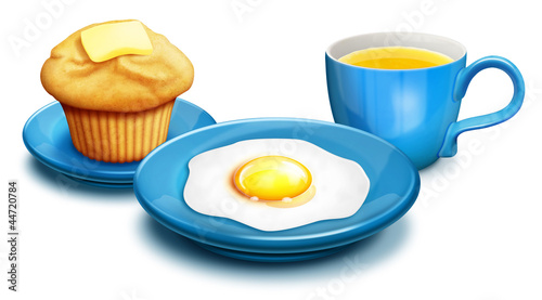 Photo: Illustrated breakfast with Muffin,Eggs and Orange Juice Illustrated breakfast with Muffin,Eggs and Orange Juice