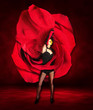 Photo: Woman Dancer Wearing Red Rose Dress Woman Dancer Wearing Red Rose Dress
