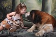 Photo: Adorable Child and Her Saint Bernard Puppy Dog Adorable Child and Her Saint Bernard Puppy Dog