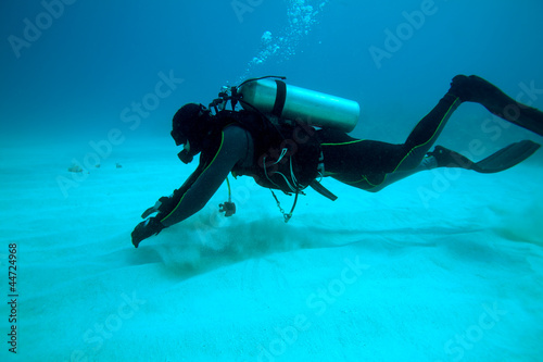 Photo: Diver near sand bottom, Cuba Diver near sand bottom, Cuba