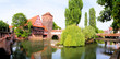 Panoramic view of medieval riverside architecture, Nuremberg