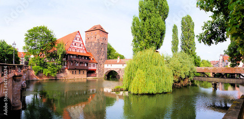 Photo: Panoramic view of medieval riverside architecture, Nuremberg Panoramic view of medieval riverside architecture, Nuremberg