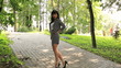 The young model poses in park