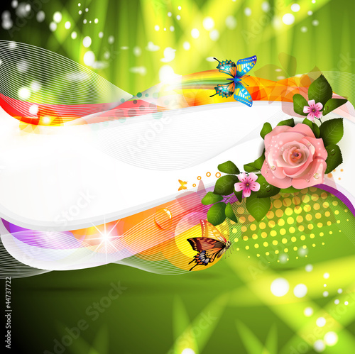 Vector: Colorful abstract background with rose and butterflies Colorful abstract background with rose and butterflies