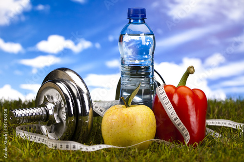Photo: Fitness Food and green grass Fitness Food and green grass