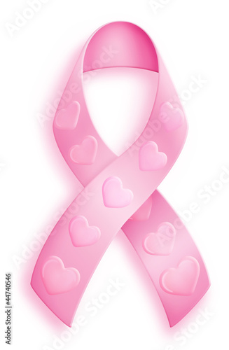 Illustration: Pink Breast Cancer Ribbon with Hearts Pink Breast Cancer Ribbon with Hearts
