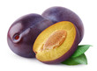 Fresh plums isolated on shite