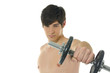 handsome model working out with dumbbells