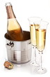 Two champagne glass with bottle.