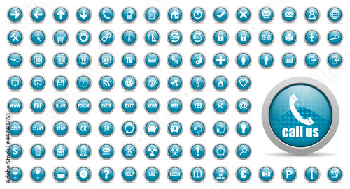 Illustration: blue web icons set blue web icons set