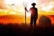 Silhouette illustration of a farmer holding a pitchfork