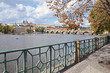 Photo: Walkway by the Vltava river with Prague Castle in the background Walkway by the Vltava river with Prague Castle in the background