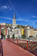 Lyon city with famous red footbridge