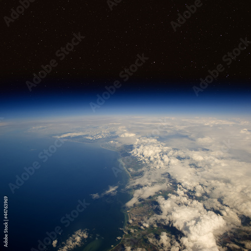 Photo: High altitude view of the Earth in space. High altitude view of the Earth in space.
