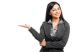 Smiling businesswoman showing her empty hand