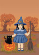 Illustration of a Cute Witch and the cat