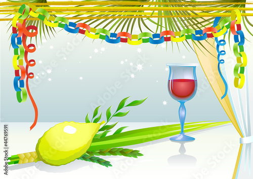 Vector: Happy Sukkot with glass of wine Happy Sukkot with glass of wine