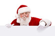 Santa pointing in white sign