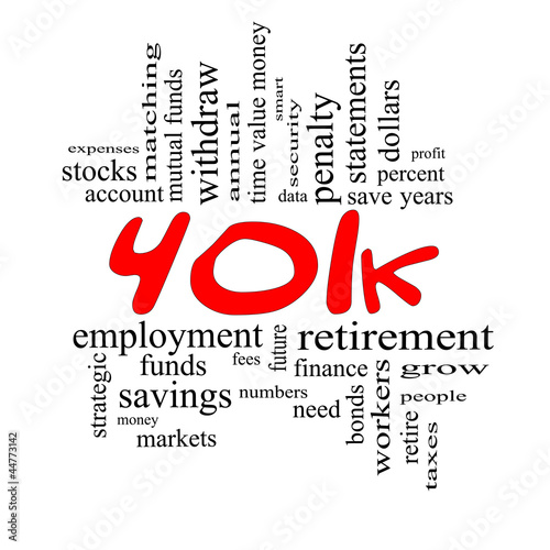 Illustration: 401k Word Cloud Concept in Red & Black 401k Word Cloud Concept in Red & Black