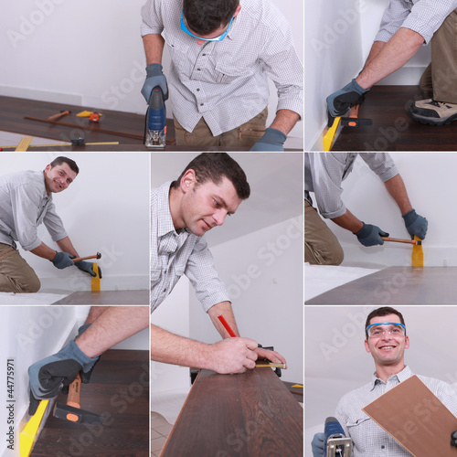 Photo: Mosaic of man laying laminate flooring Mosaic of man laying laminate flooring