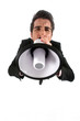 businessman shouting through megaphone