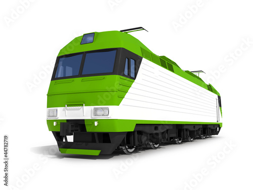 Illustration: Modern green electric locomotive Modern green electric locomotive