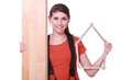 Woman stood with laminate flooring