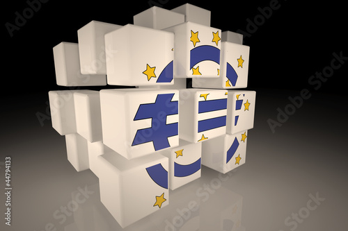 Photo: European Central Bank symbol in chaotic cubes European Central Bank symbol in chaotic cubes