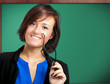 Teacher with empty blackboard on the back