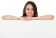 Happy woman with banner