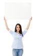 Casual woman with a banner