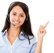 Woman with headset pointing