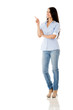 Casual woman pointing