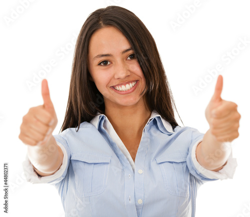 Photo: Happy woman with thumbs up Happy woman with thumbs up