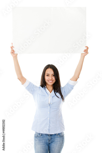 Photo: Casual woman with a banner Casual woman with a banner