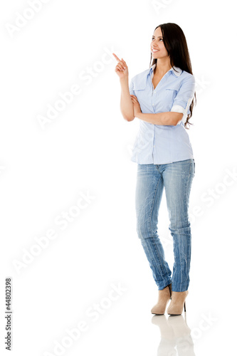 Photo: Casual woman pointing Casual woman pointing