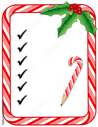 Vector: Christmas To Do List, notice board, candy cane frame, pencil Christmas To Do List, notice board, candy cane frame, pencil