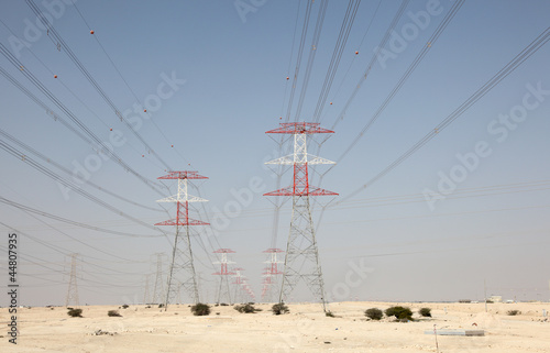 Photo: High voltage towers in the desert of Qatar, Middle East High voltage towers in the desert of Qatar, Middle East