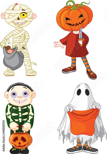 Vector: Halloween trick or treating children Halloween trick or treating children
