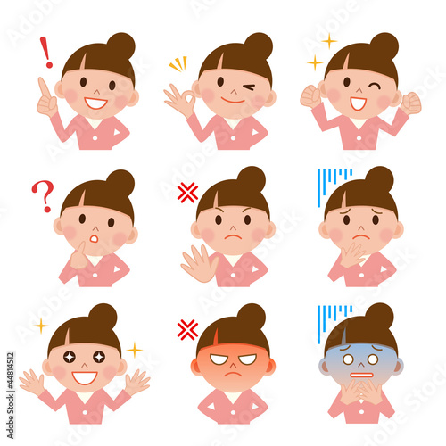 Illustration: 女性 表情 セット 女性 表情 セット