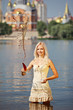 Photo: Girl with splashing coffee Girl with splashing coffee